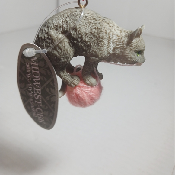 Midwest CBK Cat Kitty Kitten with Real Yarn Ball Pink Christmas Ornament - Picture 2 of 4